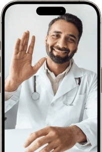 A doctor waiving in mobile screen